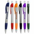 Preston Ballpoint Pen W/ Silver Barrel & Colored Grip & Clip click pen